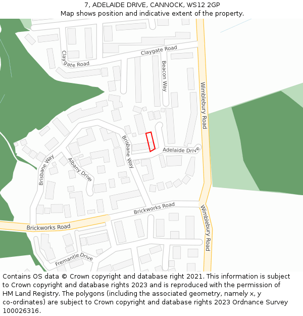 7, ADELAIDE DRIVE, CANNOCK, WS12 2GP: Location map and indicative extent of plot