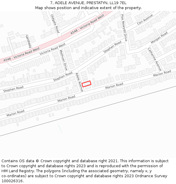 7, ADELE AVENUE, PRESTATYN, LL19 7EL: Location map and indicative extent of plot