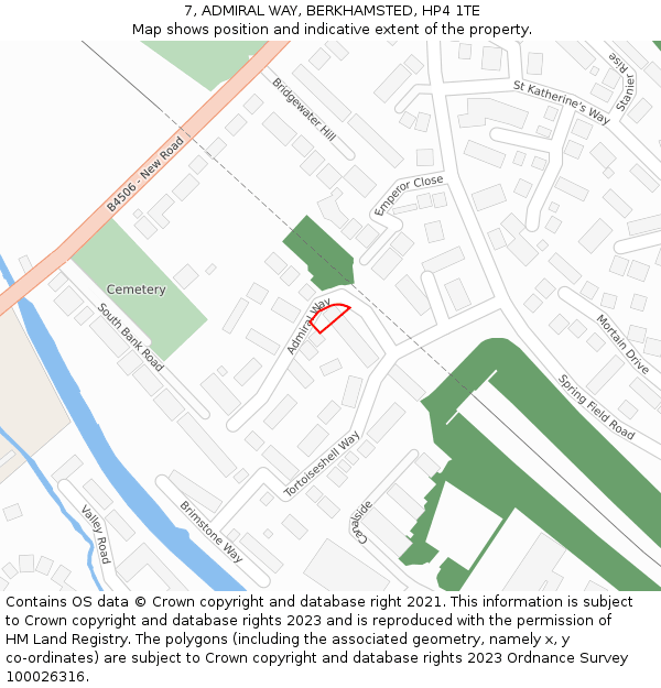 7, ADMIRAL WAY, BERKHAMSTED, HP4 1TE: Location map and indicative extent of plot