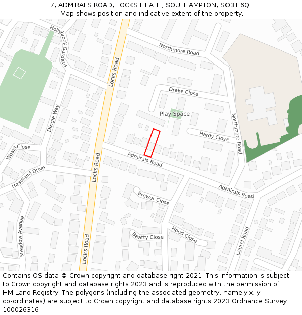 7, ADMIRALS ROAD, LOCKS HEATH, SOUTHAMPTON, SO31 6QE: Location map and indicative extent of plot