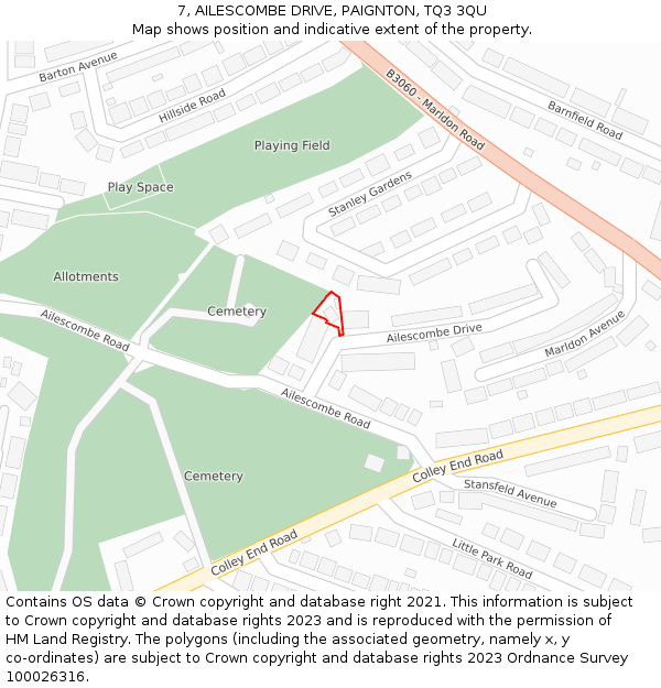 7, AILESCOMBE DRIVE, PAIGNTON, TQ3 3QU: Location map and indicative extent of plot