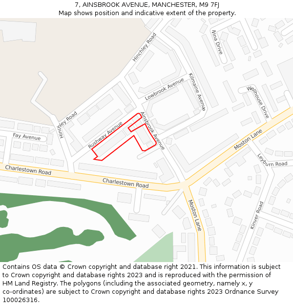 7, AINSBROOK AVENUE, MANCHESTER, M9 7FJ: Location map and indicative extent of plot