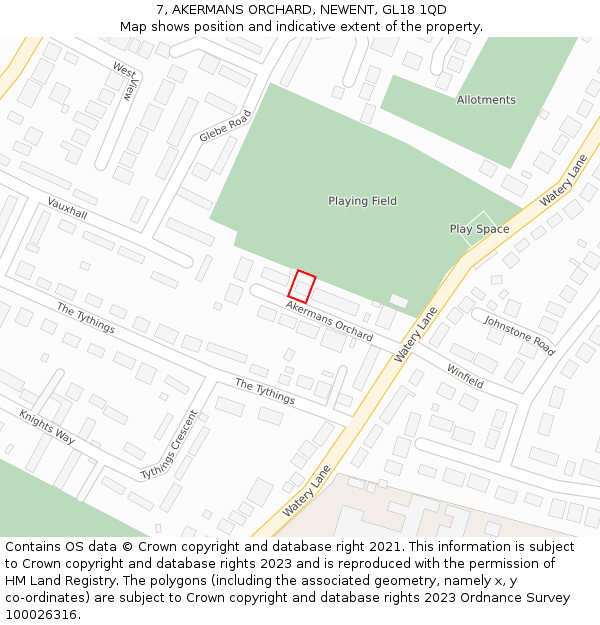 7, AKERMANS ORCHARD, NEWENT, GL18 1QD: Location map and indicative extent of plot