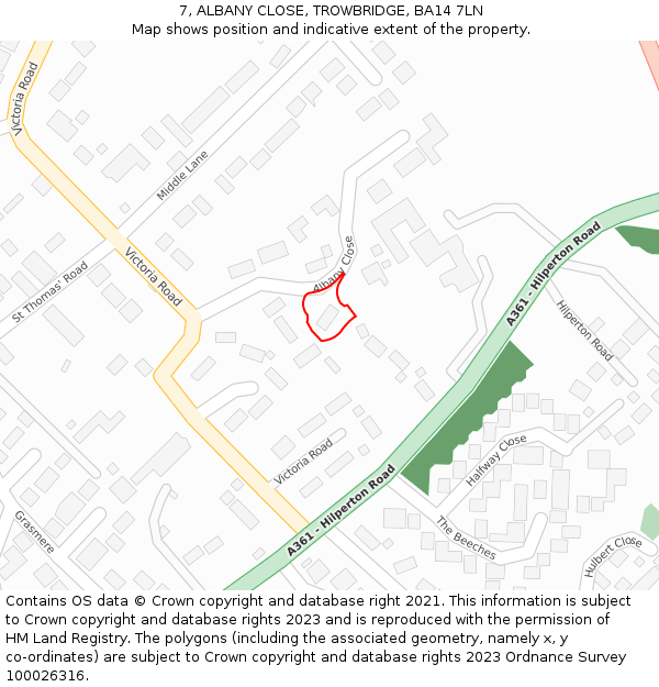 7, ALBANY CLOSE, TROWBRIDGE, BA14 7LN: Location map and indicative extent of plot