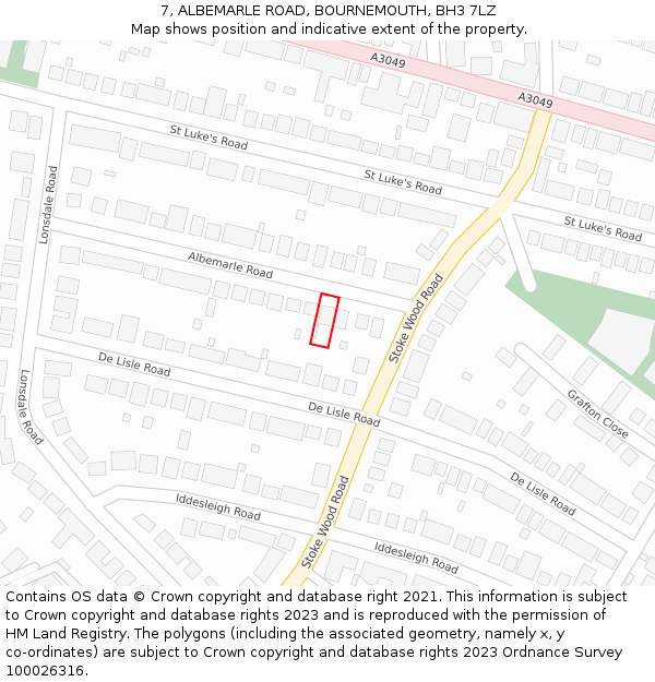 7, ALBEMARLE ROAD, BOURNEMOUTH, BH3 7LZ: Location map and indicative extent of plot