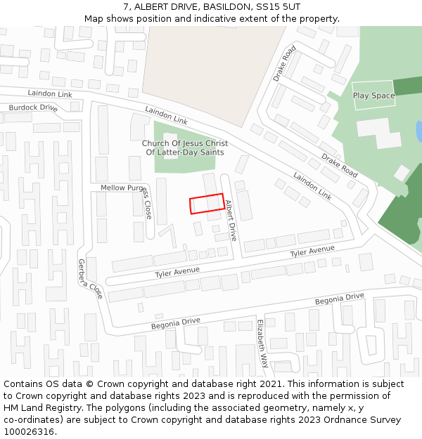 7, ALBERT DRIVE, BASILDON, SS15 5UT: Location map and indicative extent of plot