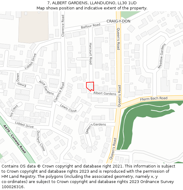 7, ALBERT GARDENS, LLANDUDNO, LL30 1UD: Location map and indicative extent of plot