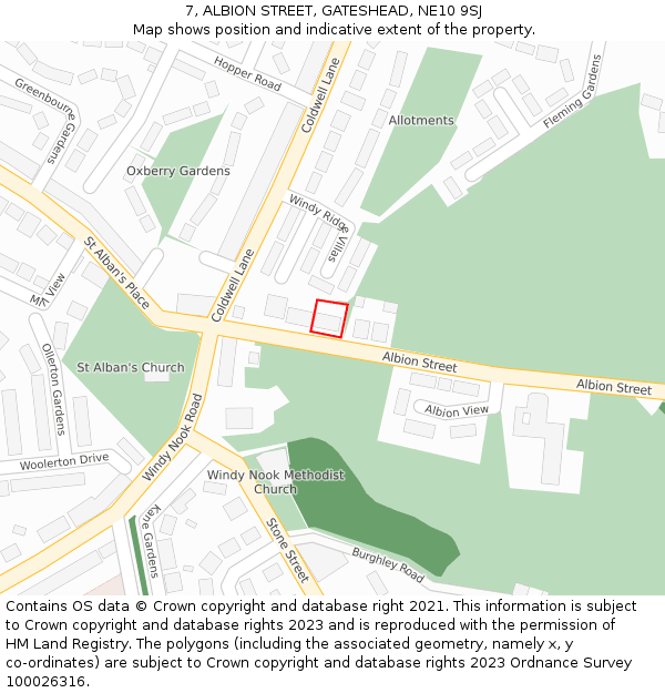 7, ALBION STREET, GATESHEAD, NE10 9SJ: Location map and indicative extent of plot