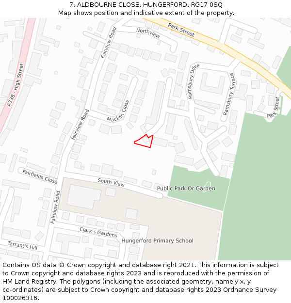 7, ALDBOURNE CLOSE, HUNGERFORD, RG17 0SQ: Location map and indicative extent of plot