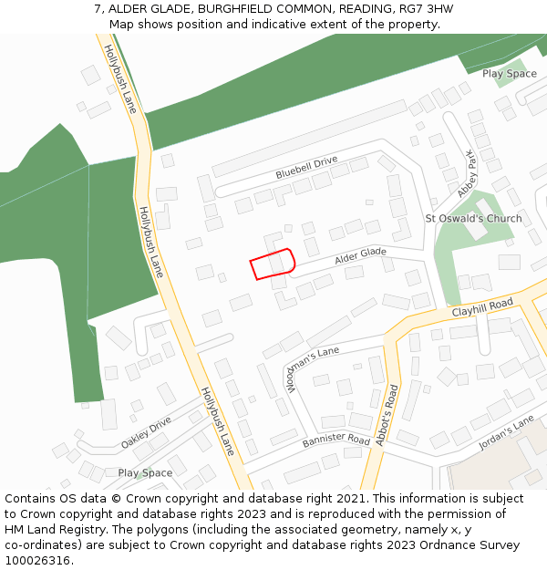 7, ALDER GLADE, BURGHFIELD COMMON, READING, RG7 3HW: Location map and indicative extent of plot