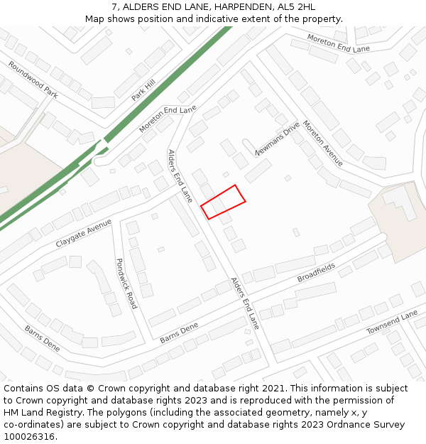 7, ALDERS END LANE, HARPENDEN, AL5 2HL: Location map and indicative extent of plot