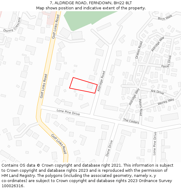 7, ALDRIDGE ROAD, FERNDOWN, BH22 8LT: Location map and indicative extent of plot