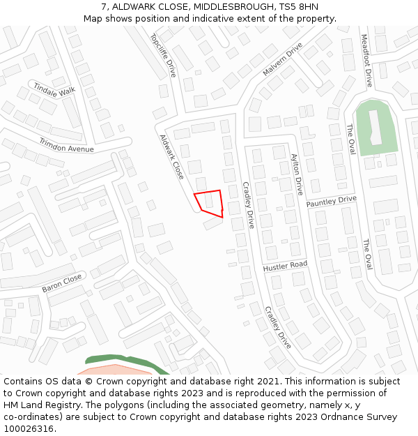7, ALDWARK CLOSE, MIDDLESBROUGH, TS5 8HN: Location map and indicative extent of plot