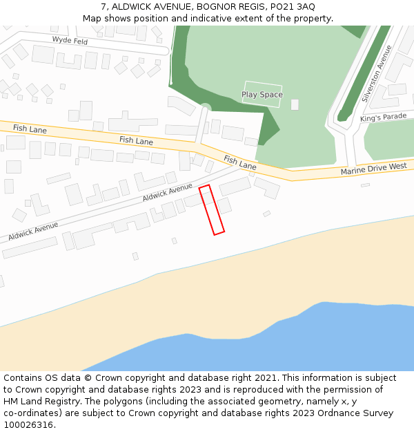 7, ALDWICK AVENUE, BOGNOR REGIS, PO21 3AQ: Location map and indicative extent of plot