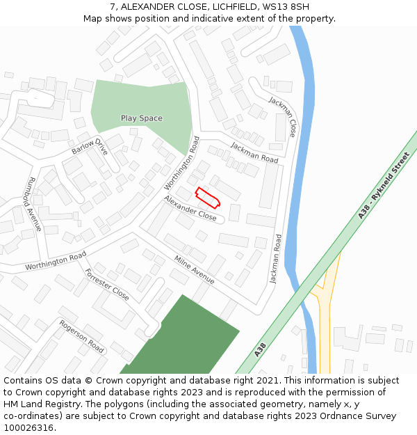 7, ALEXANDER CLOSE, LICHFIELD, WS13 8SH: Location map and indicative extent of plot