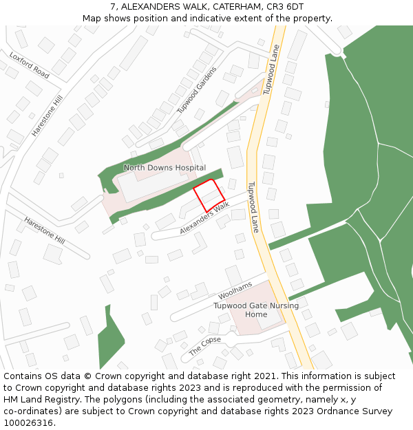 7, ALEXANDERS WALK, CATERHAM, CR3 6DT: Location map and indicative extent of plot