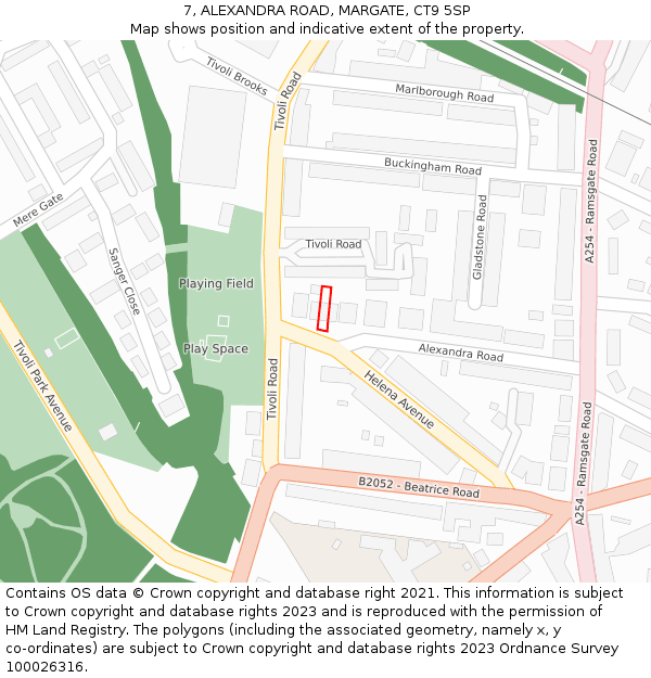 7, ALEXANDRA ROAD, MARGATE, CT9 5SP: Location map and indicative extent of plot