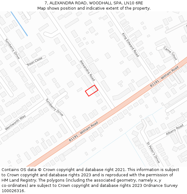 7, ALEXANDRA ROAD, WOODHALL SPA, LN10 6RE: Location map and indicative extent of plot