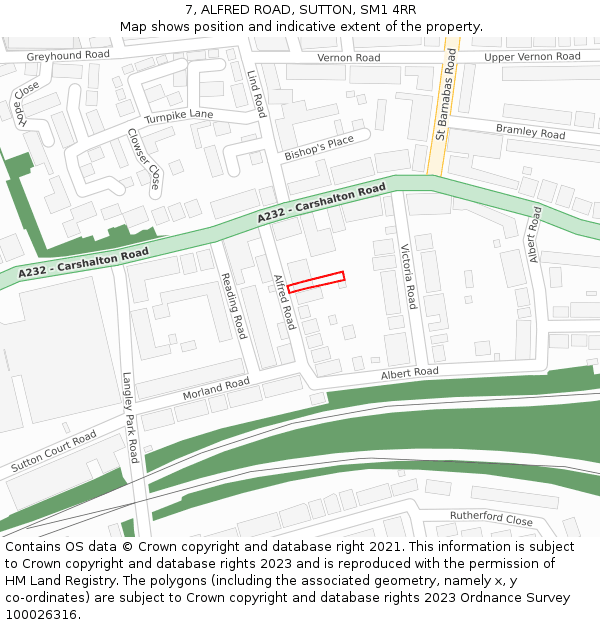 7, ALFRED ROAD, SUTTON, SM1 4RR: Location map and indicative extent of plot