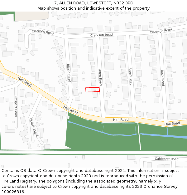 7, ALLEN ROAD, LOWESTOFT, NR32 3PD: Location map and indicative extent of plot