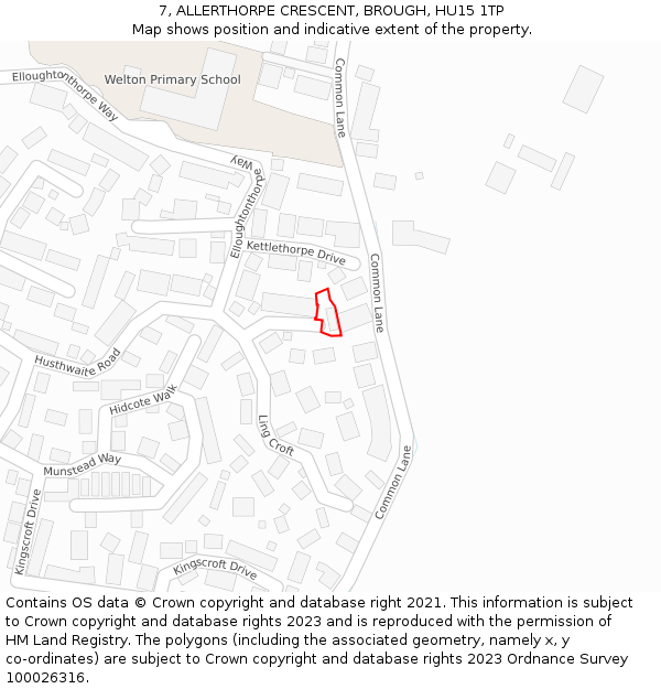 7, ALLERTHORPE CRESCENT, BROUGH, HU15 1TP: Location map and indicative extent of plot