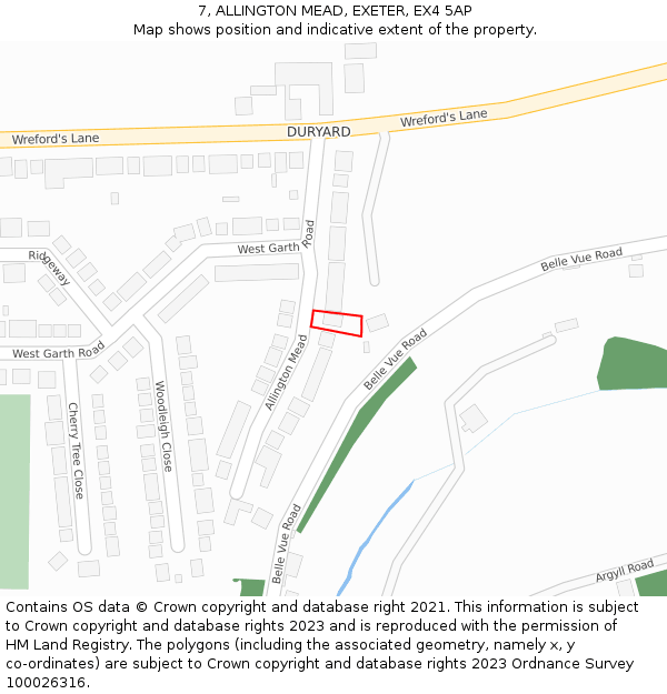 7, ALLINGTON MEAD, EXETER, EX4 5AP: Location map and indicative extent of plot