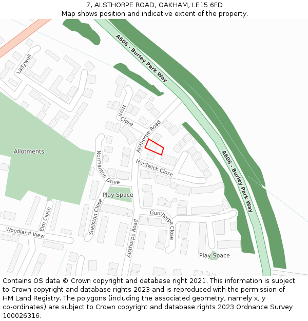 7, ALSTHORPE ROAD, OAKHAM, LE15 6FD: Location map and indicative extent of plot