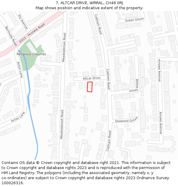 7, ALTCAR DRIVE, WIRRAL, CH46 0RJ: Location map and indicative extent of plot