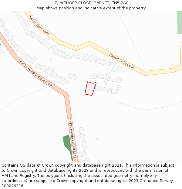 7, ALTHORP CLOSE, BARNET, EN5 2AY: Location map and indicative extent of plot