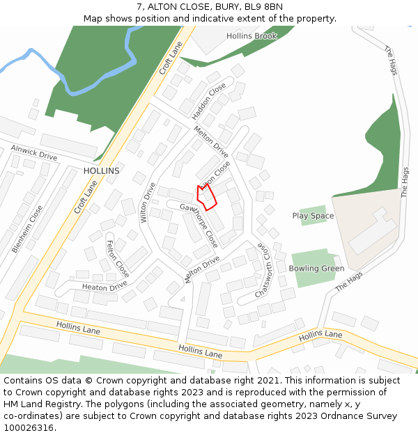 7, ALTON CLOSE, BURY, BL9 8BN: Location map and indicative extent of plot