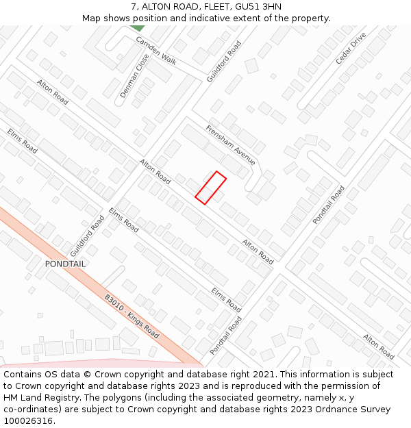 7, ALTON ROAD, FLEET, GU51 3HN: Location map and indicative extent of plot