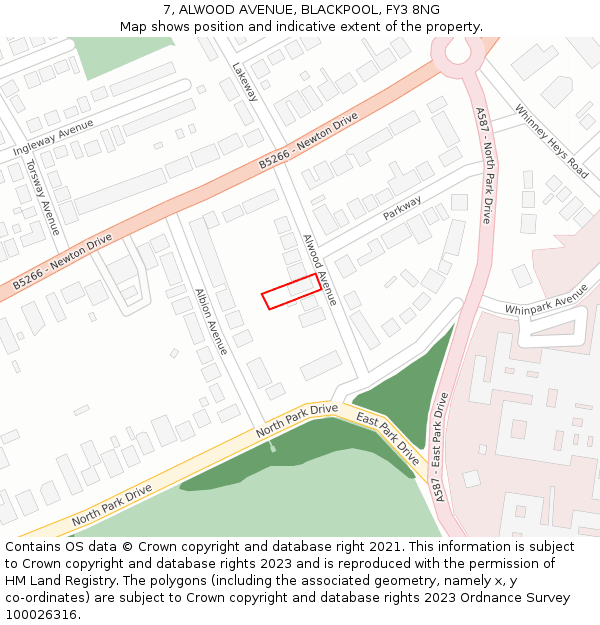 7, ALWOOD AVENUE, BLACKPOOL, FY3 8NG: Location map and indicative extent of plot