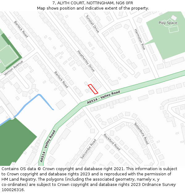 7, ALYTH COURT, NOTTINGHAM, NG6 0FR: Location map and indicative extent of plot