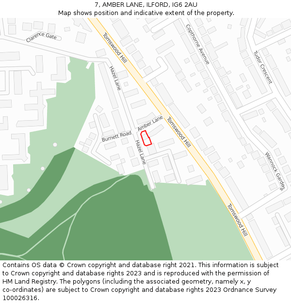 7, AMBER LANE, ILFORD, IG6 2AU: Location map and indicative extent of plot