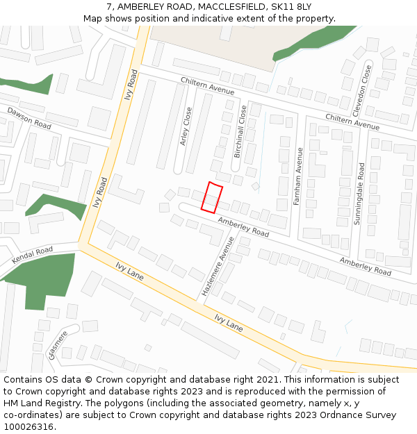 7, AMBERLEY ROAD, MACCLESFIELD, SK11 8LY: Location map and indicative extent of plot