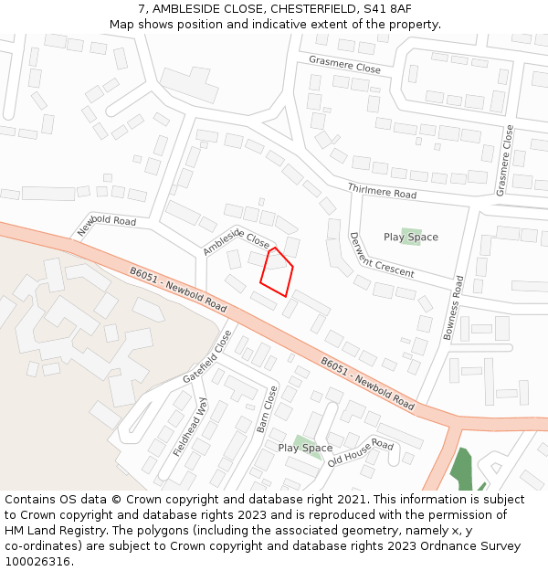 7, AMBLESIDE CLOSE, CHESTERFIELD, S41 8AF: Location map and indicative extent of plot