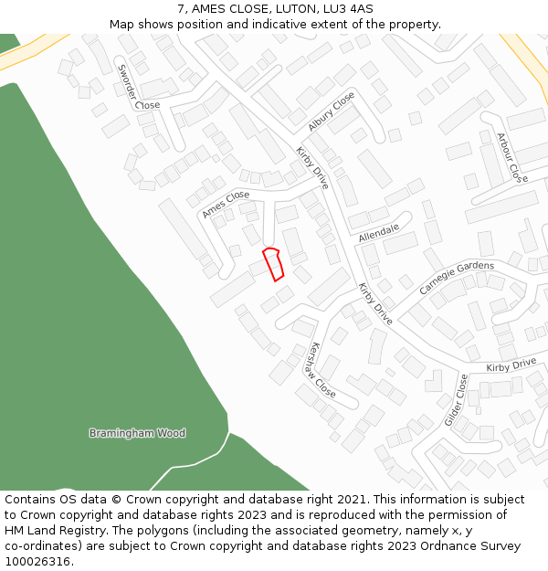 7, AMES CLOSE, LUTON, LU3 4AS: Location map and indicative extent of plot