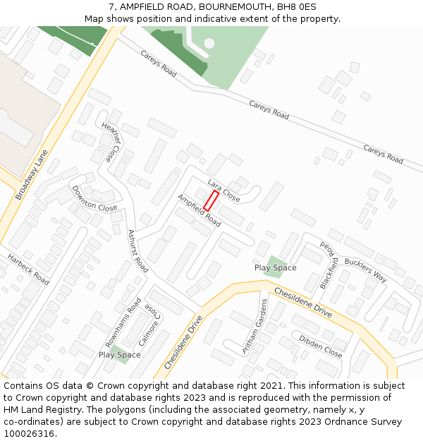 7, AMPFIELD ROAD, BOURNEMOUTH, BH8 0ES: Location map and indicative extent of plot