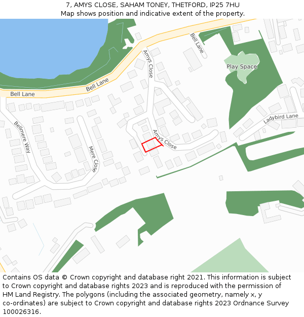 7, AMYS CLOSE, SAHAM TONEY, THETFORD, IP25 7HU: Location map and indicative extent of plot