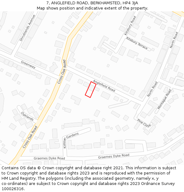 7, ANGLEFIELD ROAD, BERKHAMSTED, HP4 3JA: Location map and indicative extent of plot