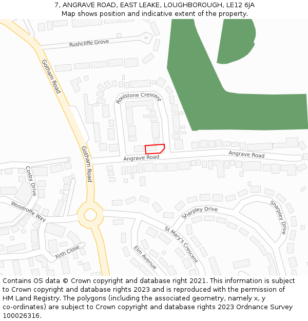 7, ANGRAVE ROAD, EAST LEAKE, LOUGHBOROUGH, LE12 6JA: Location map and indicative extent of plot