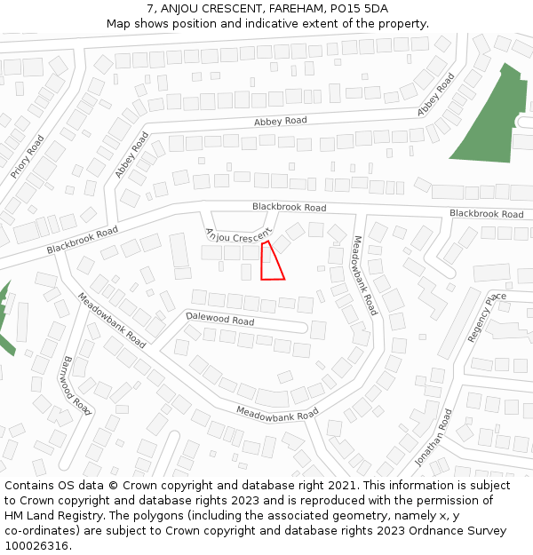 7, ANJOU CRESCENT, FAREHAM, PO15 5DA: Location map and indicative extent of plot