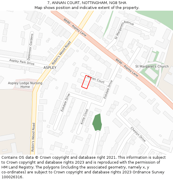 7, ANNAN COURT, NOTTINGHAM, NG8 5HA: Location map and indicative extent of plot