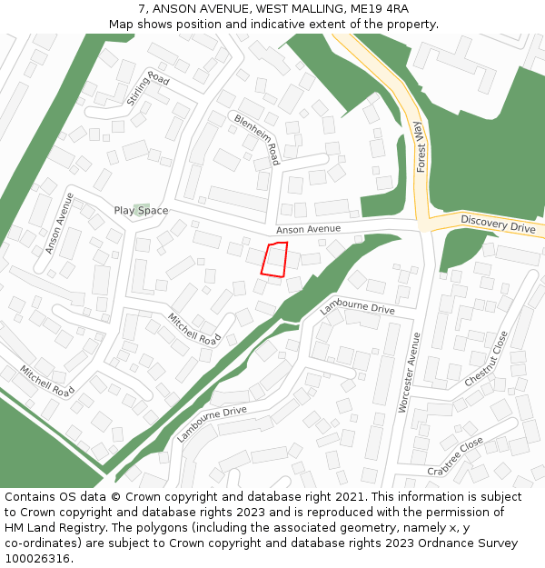 7, ANSON AVENUE, WEST MALLING, ME19 4RA: Location map and indicative extent of plot