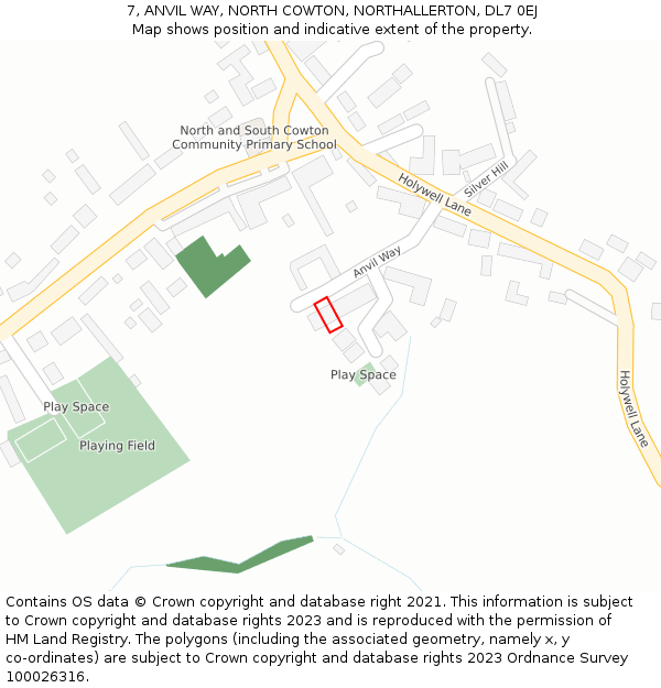 7, ANVIL WAY, NORTH COWTON, NORTHALLERTON, DL7 0EJ: Location map and indicative extent of plot