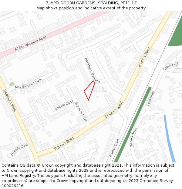 7, APELDOORN GARDENS, SPALDING, PE11 1JT: Location map and indicative extent of plot