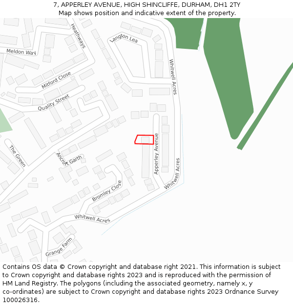 7, APPERLEY AVENUE, HIGH SHINCLIFFE, DURHAM, DH1 2TY: Location map and indicative extent of plot