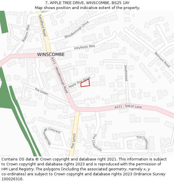 7, APPLE TREE DRIVE, WINSCOMBE, BS25 1AY: Location map and indicative extent of plot