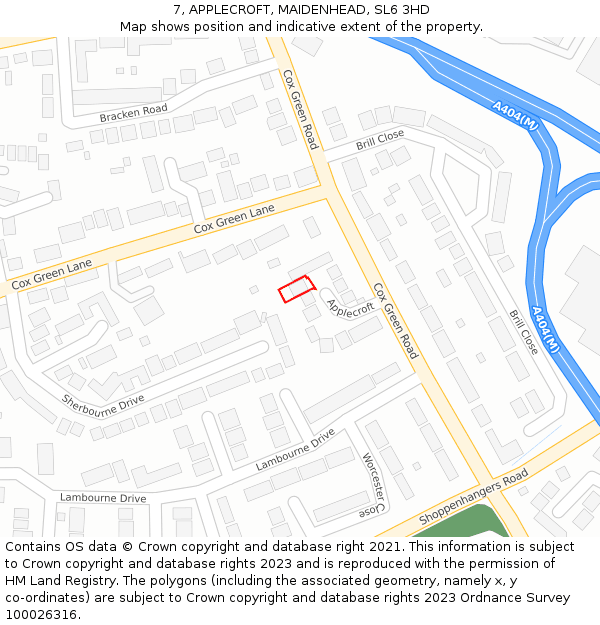7, APPLECROFT, MAIDENHEAD, SL6 3HD: Location map and indicative extent of plot