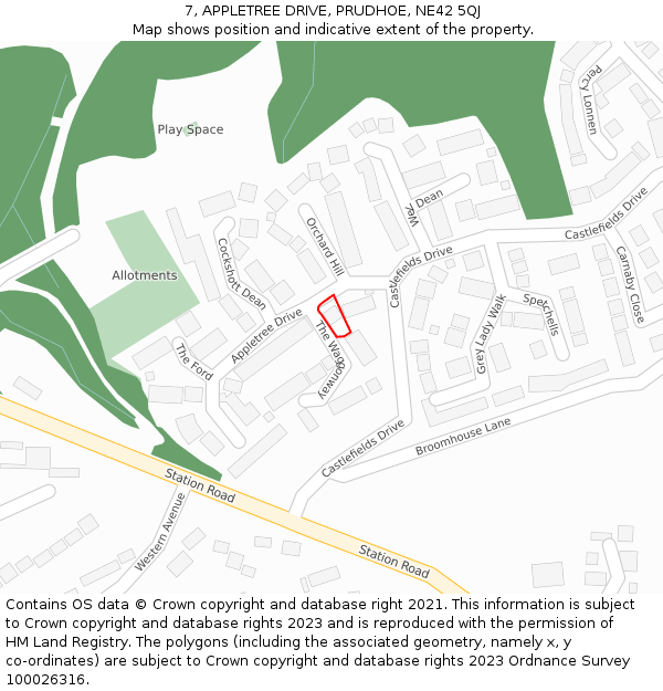 7, APPLETREE DRIVE, PRUDHOE, NE42 5QJ: Location map and indicative extent of plot